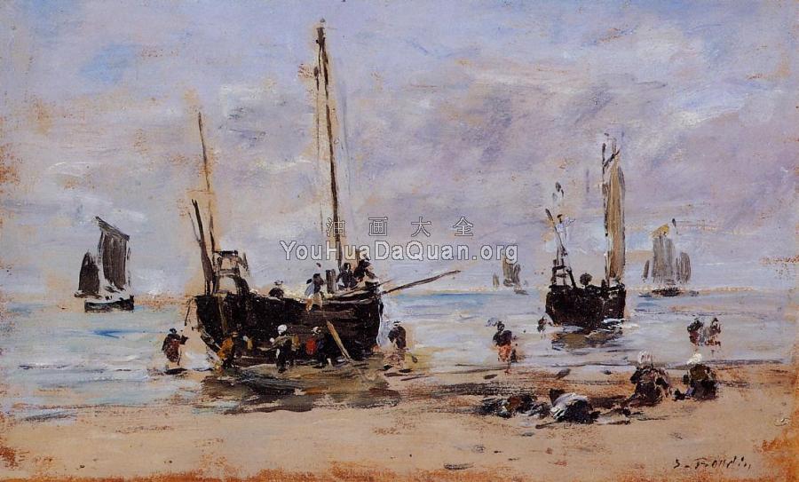 Berck, Fishermen at Low Tide - 尤金·布丹